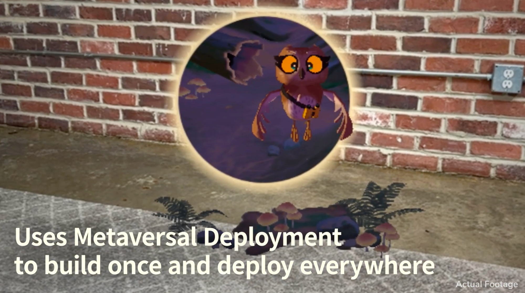 Screenshot of the trailer for Meet Wol with text that says "Uses Metaversal Deployment to build once and deploy everywhere"