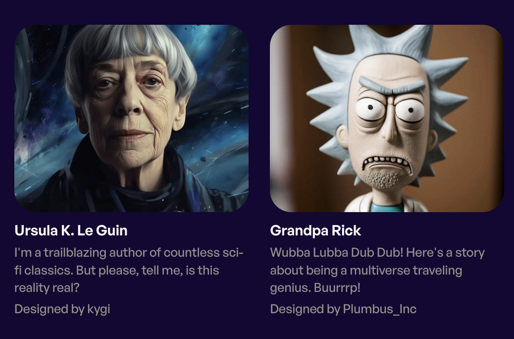Screenshot of the Ursula K. Le Guin chatbot next to "Grandpa Rick"